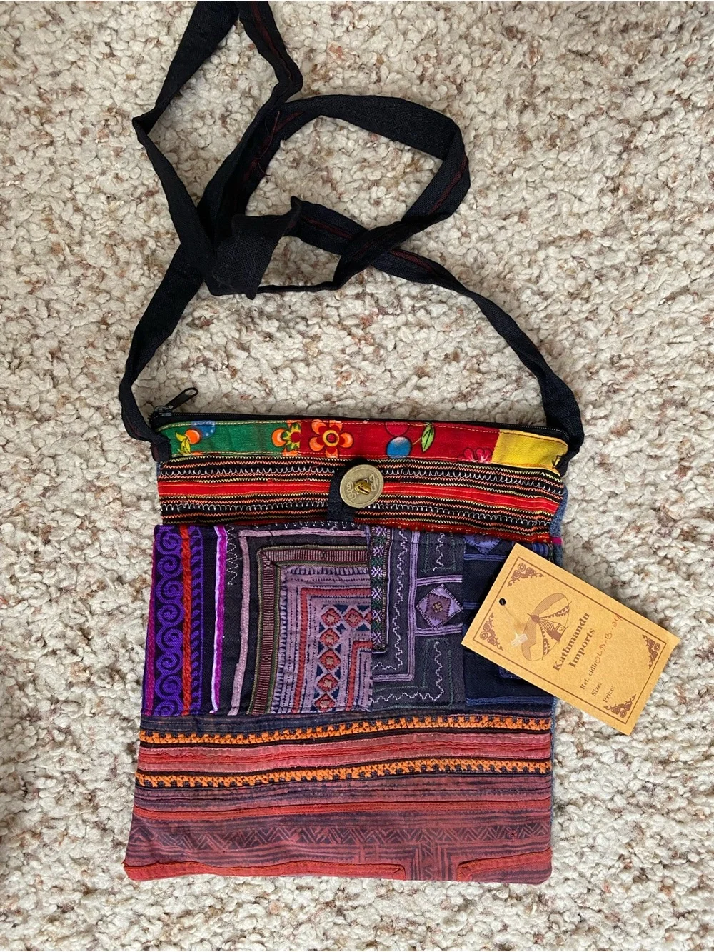Kathmandu Imports Handcrafted Multicolor Patchwork Ethnic Cotton Crossbody Bag